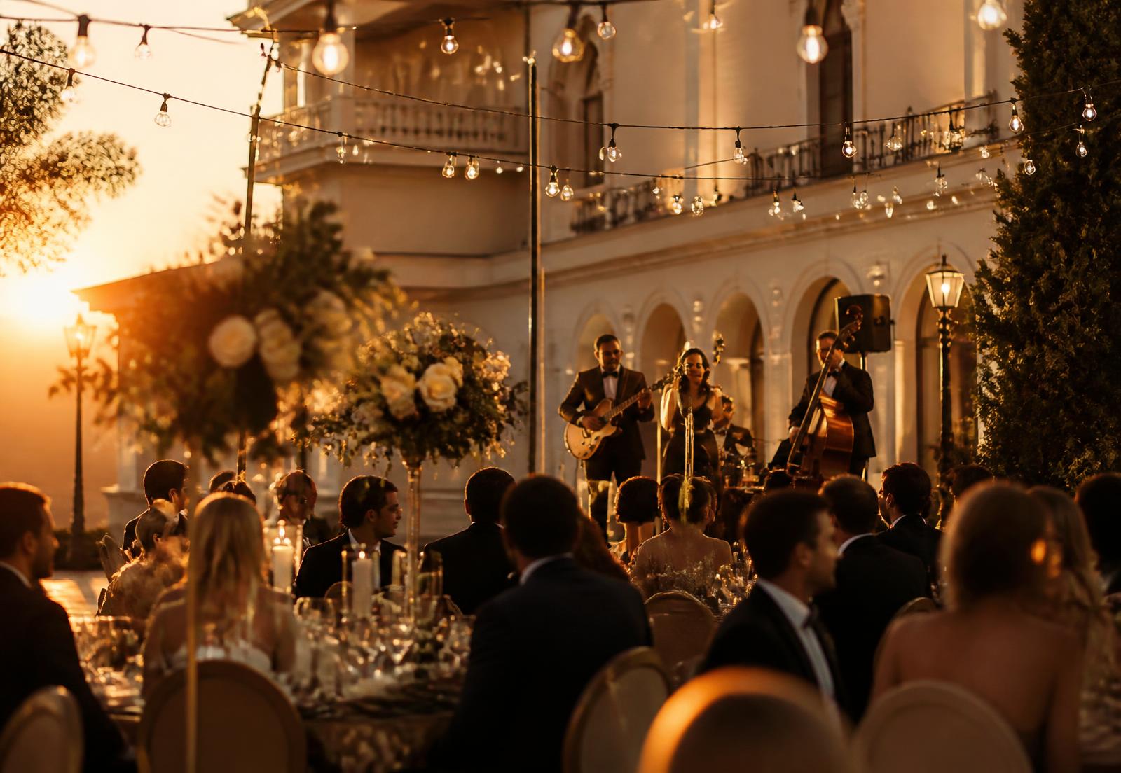 Formație live cântând la un eveniment elegant în aer liber